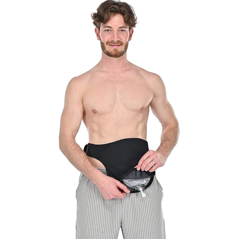 Wearwan Colostomy Bag Cover front view black stealth belt for ostomy support.