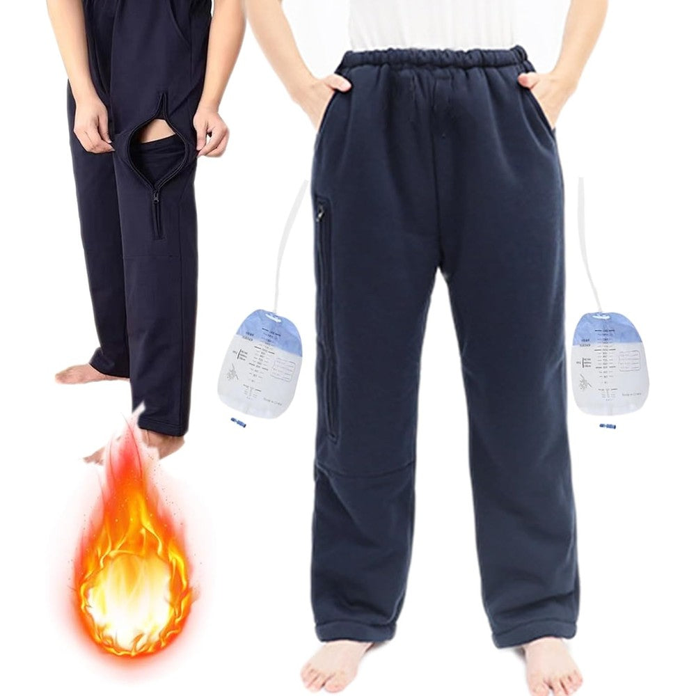 AUSTYLCO Fleece Lined Winter Urine Bag Holder Pants front view medical adaptive clothing