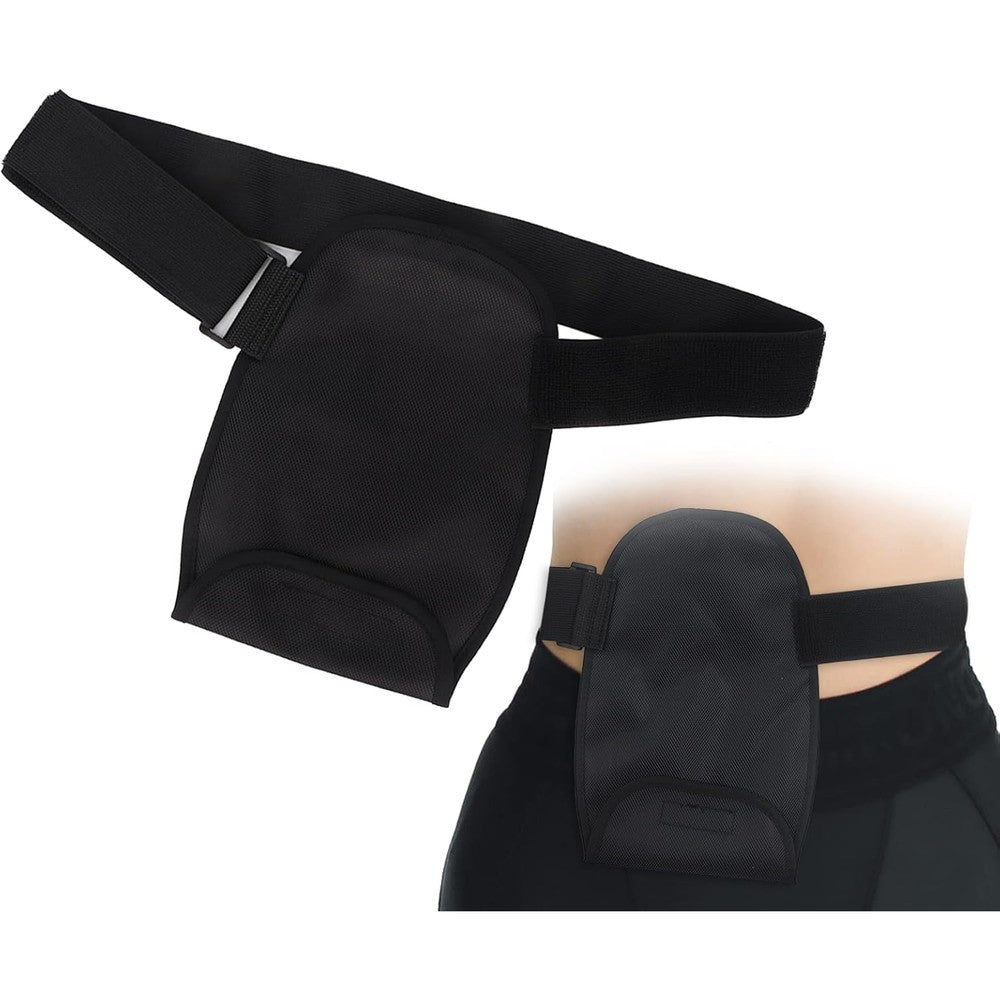 DANLIKT Ostomy Bag Cover front view showing waterproof black fabric