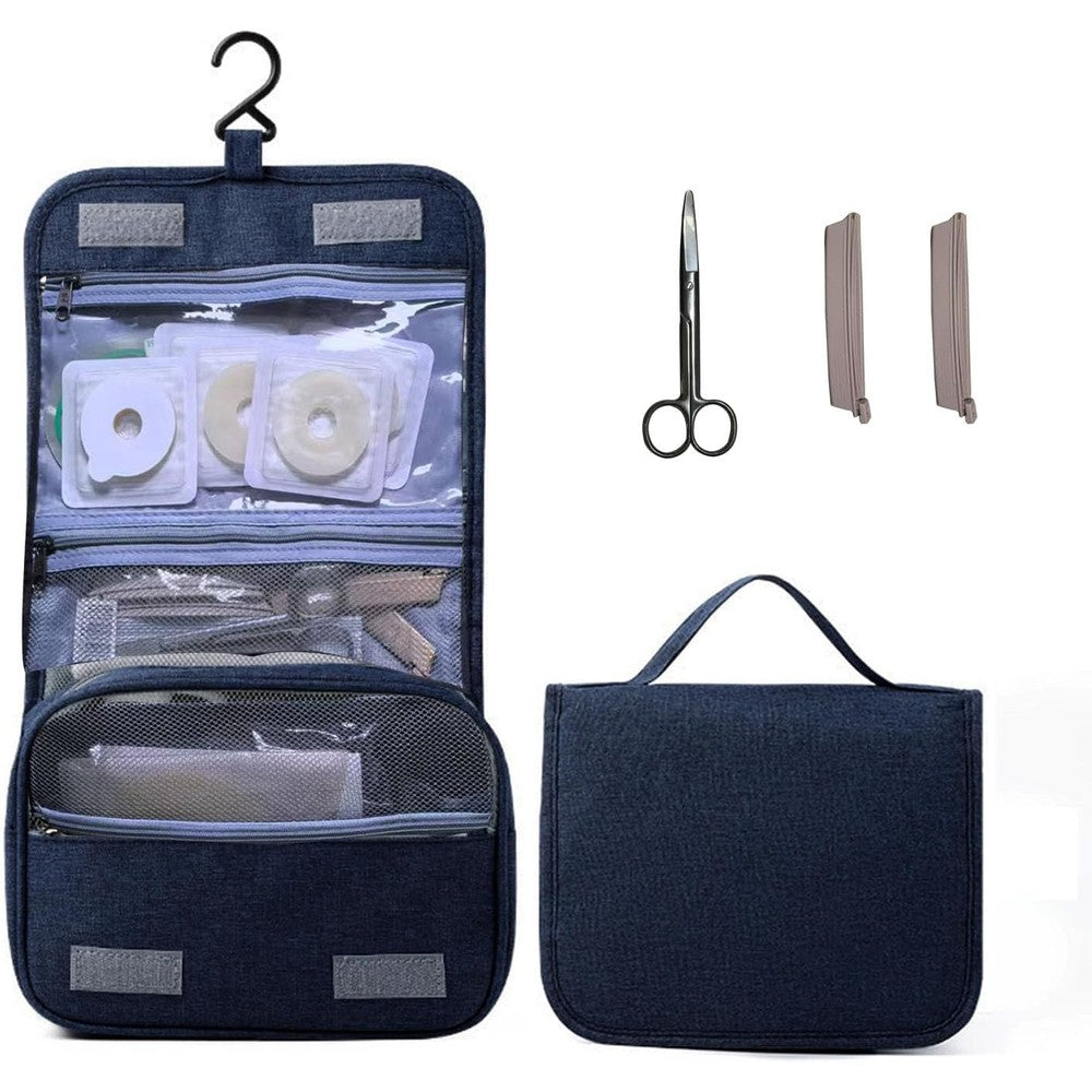 TAFALAA Ostomy Colostomy Travel Bag front view navy blue medical organizer.
