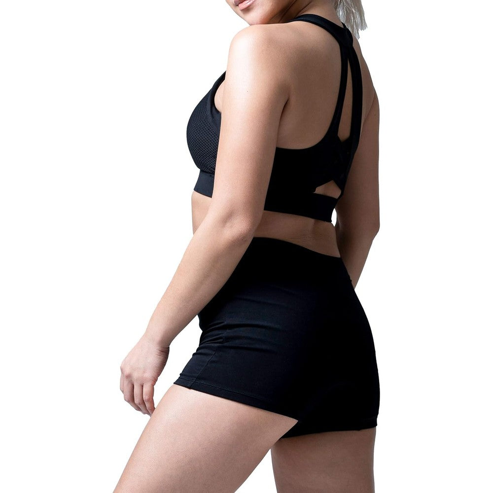 Goat Union Overnight Period Shorts front view of black high rise absorbent menstrual underwear