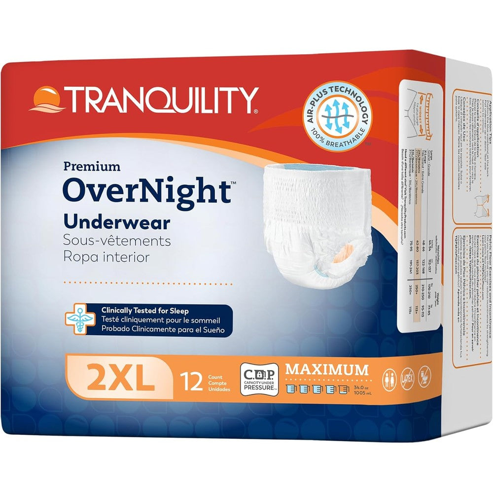Tranquility Premium Overnight Absorbent Underwear front packaging view