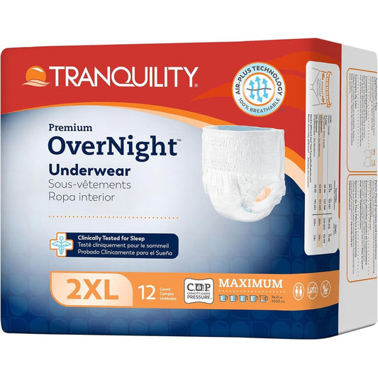 Tranquility Premium Overnight Absorbent Underwear front packaging view