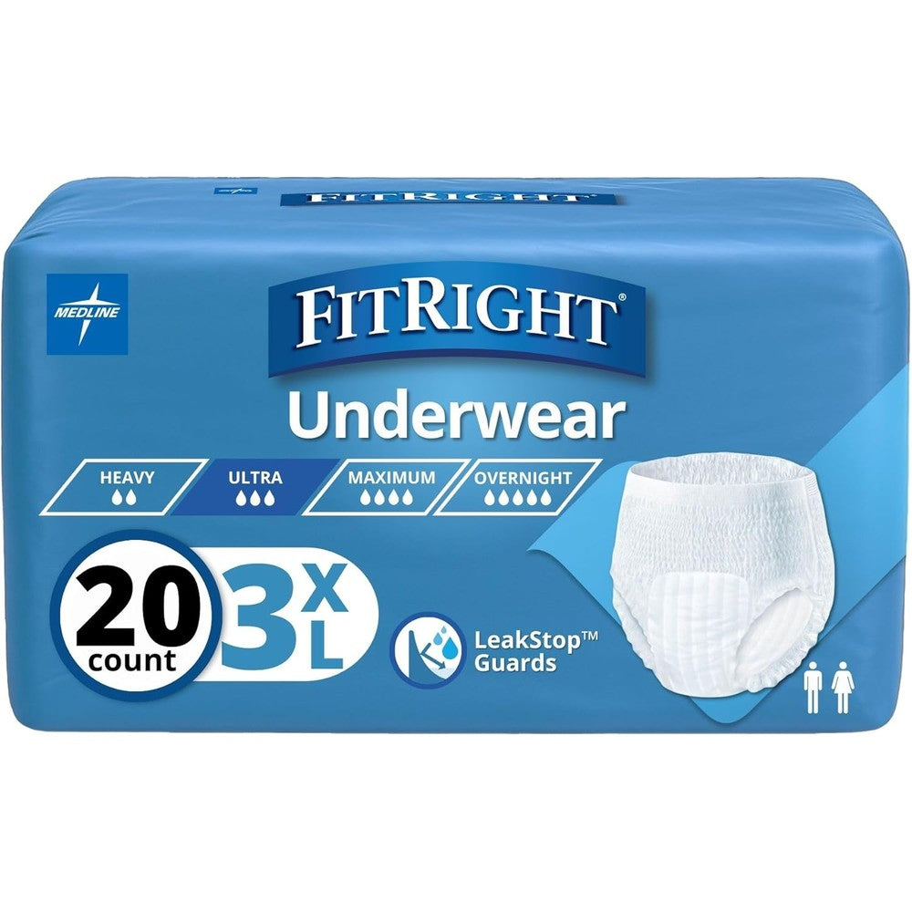 Medline FitRight heavy absorbency adult incontinence underwear 3XLarge front packaging view.