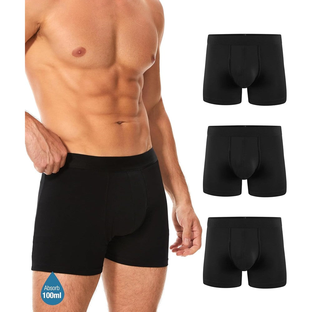 Yeswel men's incontinence boxer briefs front view in black