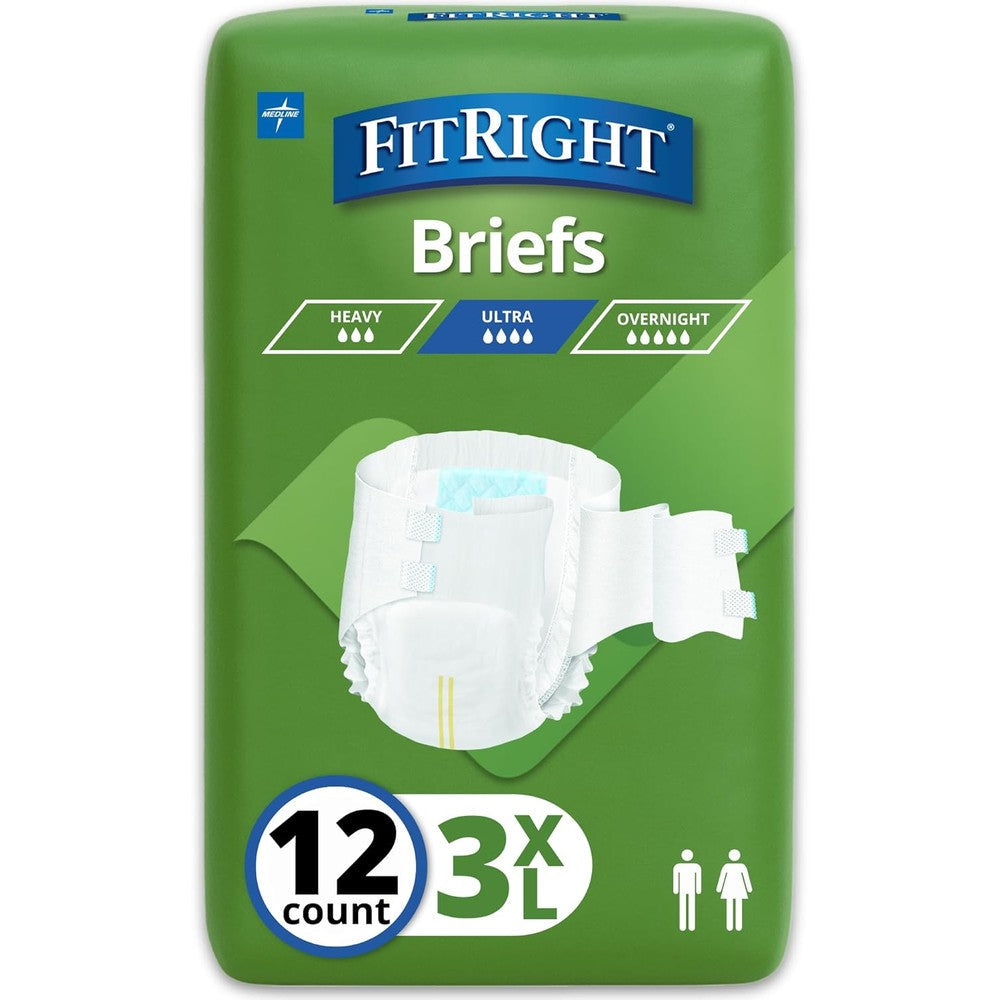 FitRight bariatric adult diapers 3XL front packaging view showing ultra heavy absorbency count