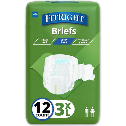 FitRight bariatric adult diapers 3XL front packaging view showing ultra heavy absorbency count
