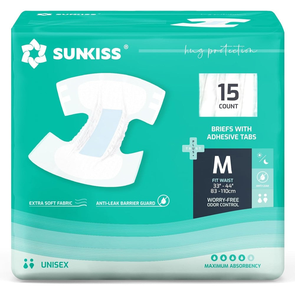 SUNKISS TrustPlus adult diapers front view of packaging showcasing maximum absorbency indicators.