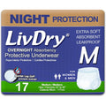LivDry adult incontinence underwear overnight medium 17 pack packaging front view