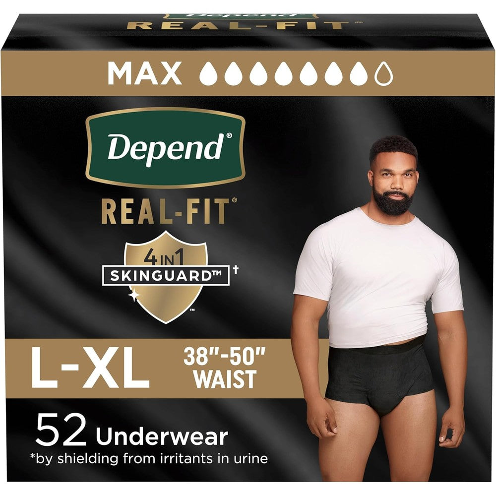 Depend Real Fit male incontinence underwear front view packaging
