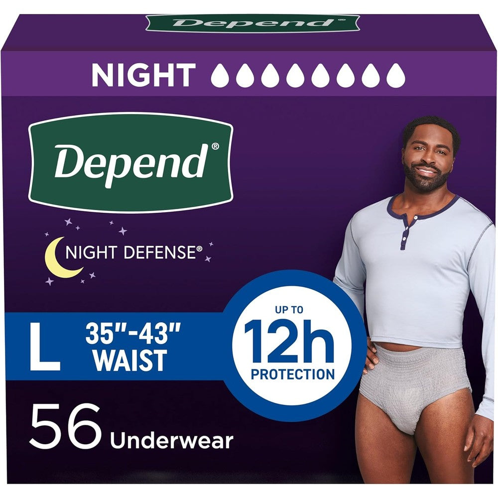 Depend Night Defense adult incontinence underwear for men front view packaging