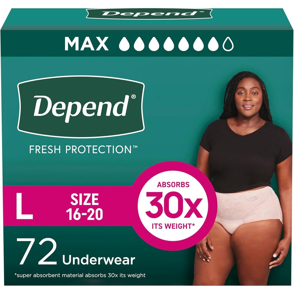 Depend Fresh Protection adult incontinence underwear for women packaging front view