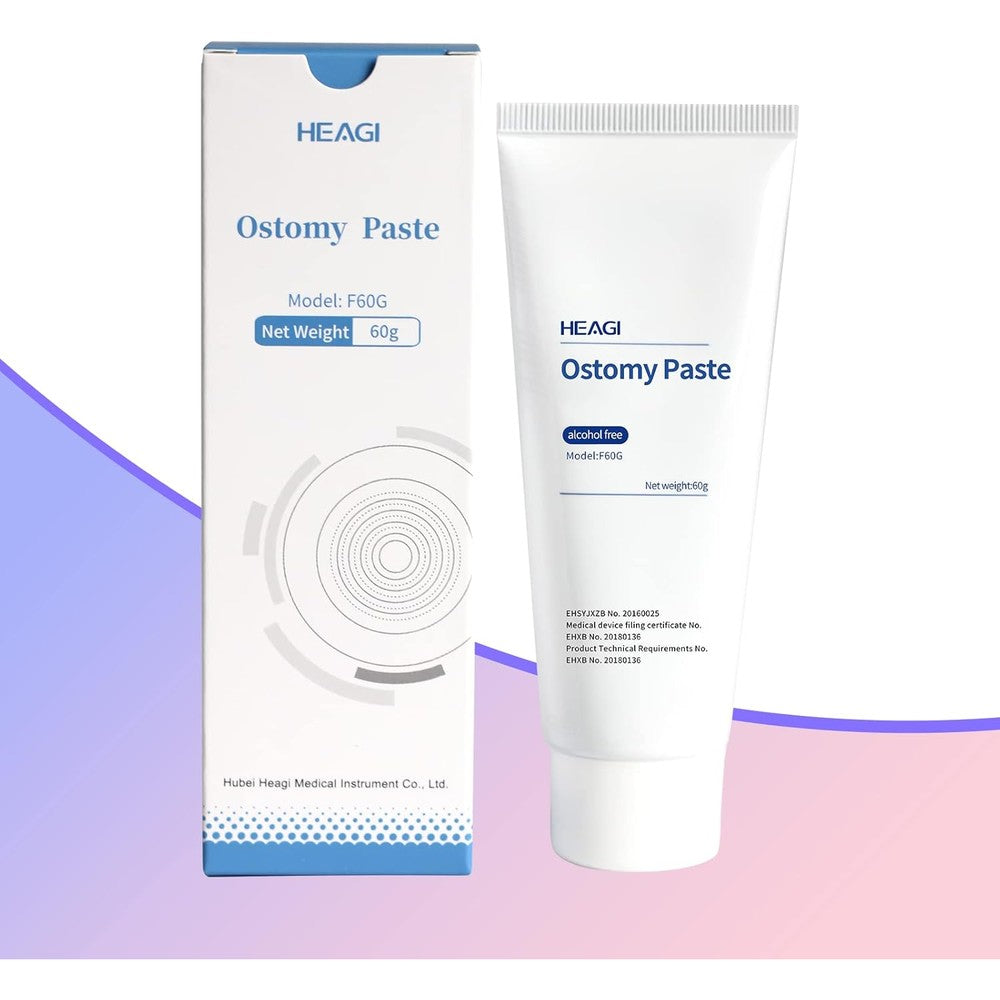Heagimed Ostomy Paste front view showing the 2.1 ounce tube packaging for stoma care.