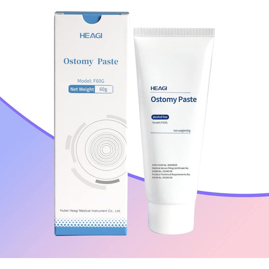 Heagimed Ostomy Paste front view showing the 2.1 ounce tube packaging for stoma care.