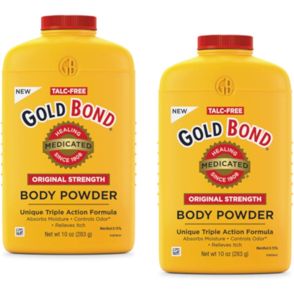 Gold Bond Medicated Body Powder original strength front view bottle for sweat control