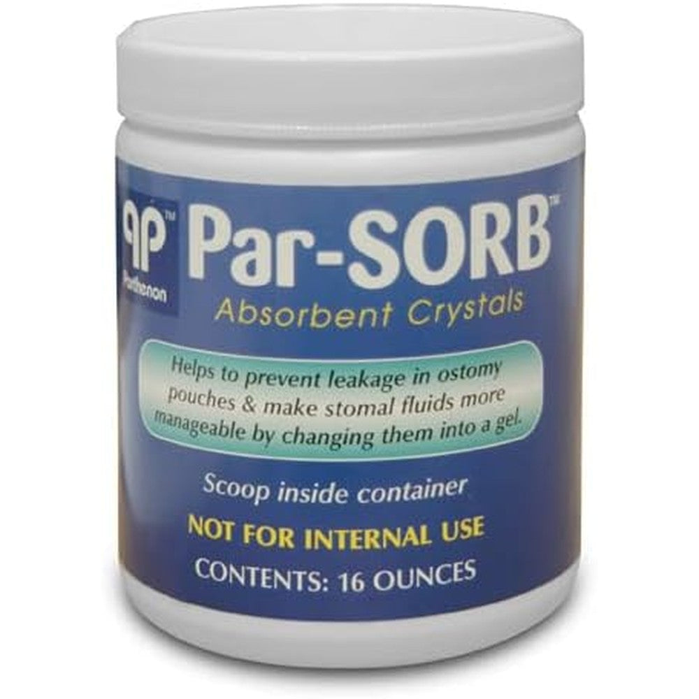 Parthenon Company ParSORB Super Absorbent Crystals sixteen ounce jar front view for ostomy care