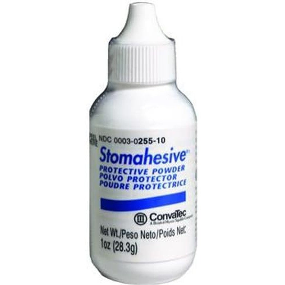 ConvaTec Stomahesive Protective Powder 1 ounce squeeze bottle front view authentic USA import ostomy skin care product