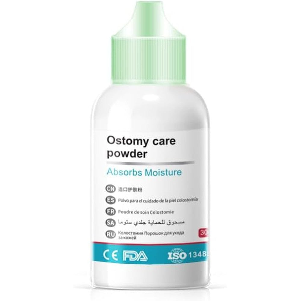 Coloplast Ostomy Powder 1 ounce puffer bottle front view for stoma skin care