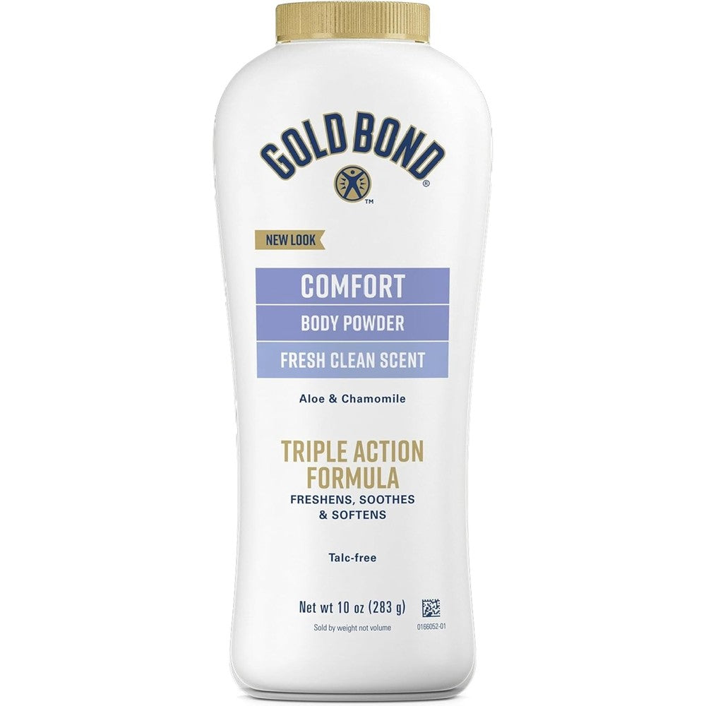 Gold Bond Ultimate Comfort Body Powder 10 Ounce front bottle view for sweat absorption