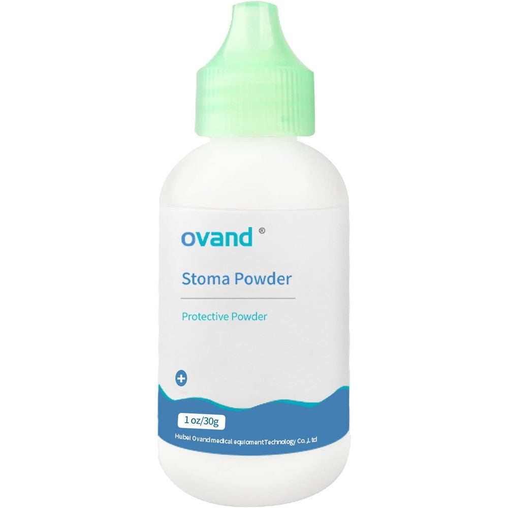 Ovand Stoma Powder one ounce bottle front view medical grade skin barrier powder for ostomy care