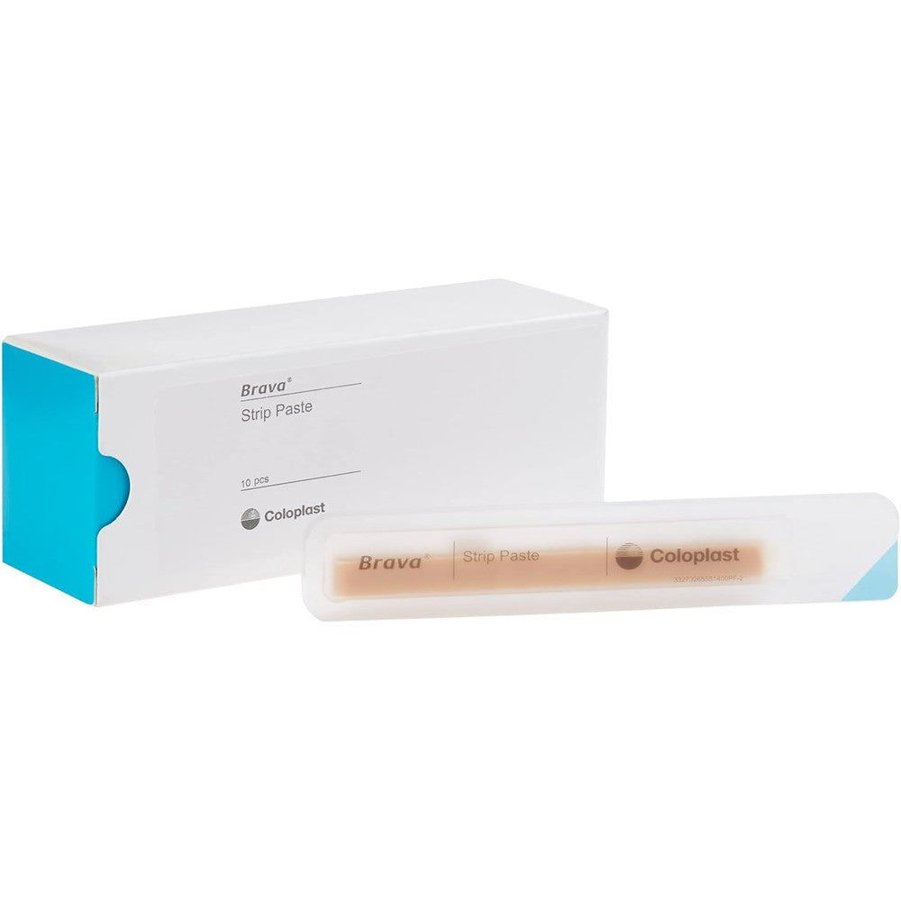 Coloplast Brava Alcohol Free Ostomy Barrier Moldable Strip Paste front box view for skin protection