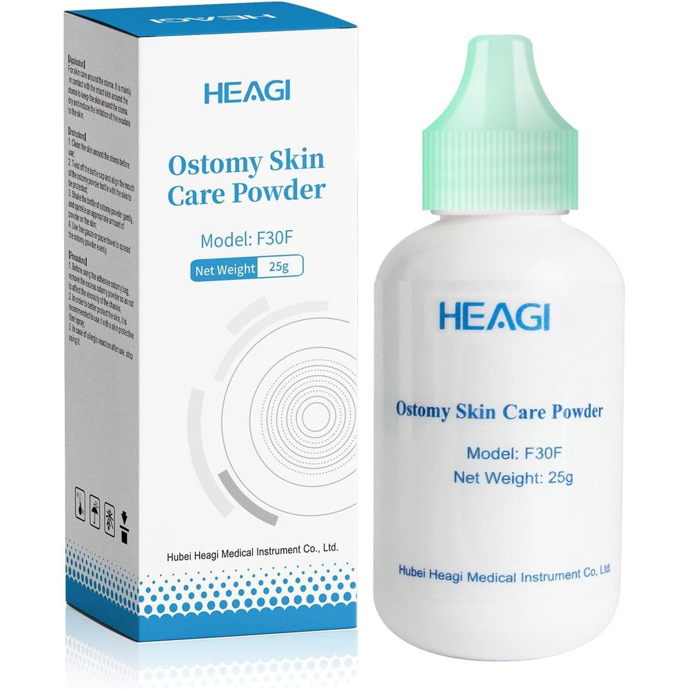 Heagimed Stoma Powder 25 grams front view bottle for medical skin barrier protection.