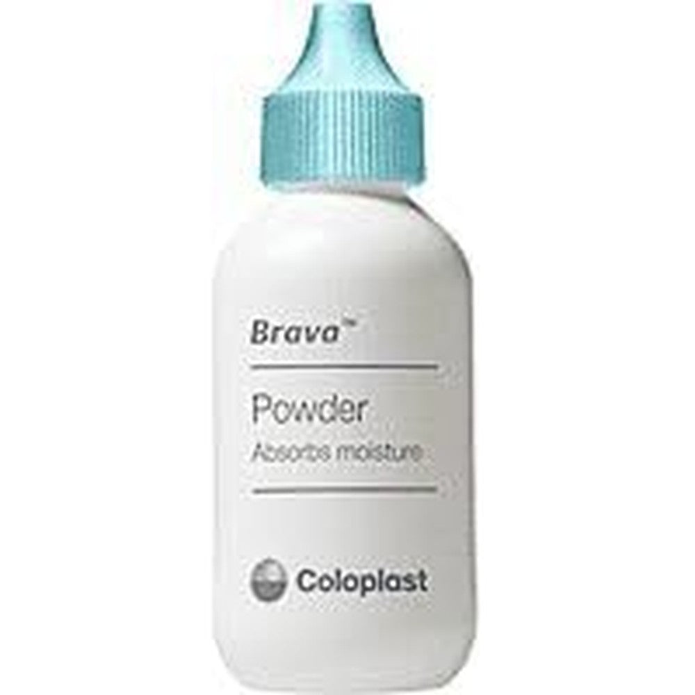 Coloplast Brava Ostomy Protective Powder 1 Ounce bottle front view for stoma moisture care.