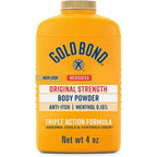 Gold Bond Original Strength Medicated Body Powder 4 Ounce bottle front view showing cooling relief benefits