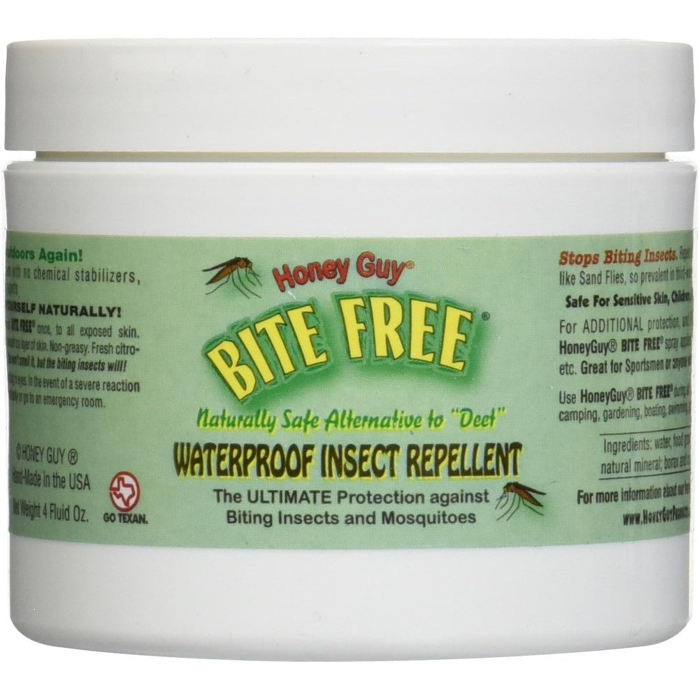 Honey Guy Bite Free Natural Beeswax Cream 4 fluid ounce front view showing natural insect repellent packaging