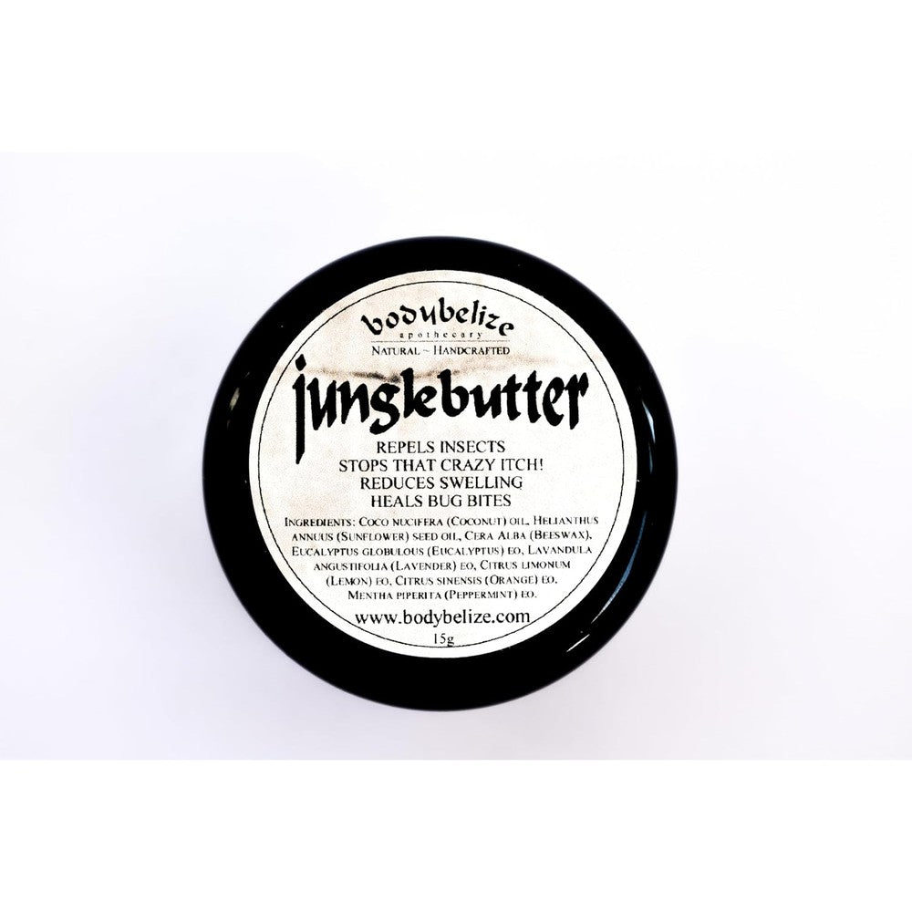 BodyBelize Jungle Butter Natural Bug Bite Relief Balm 15 Grams front view package.