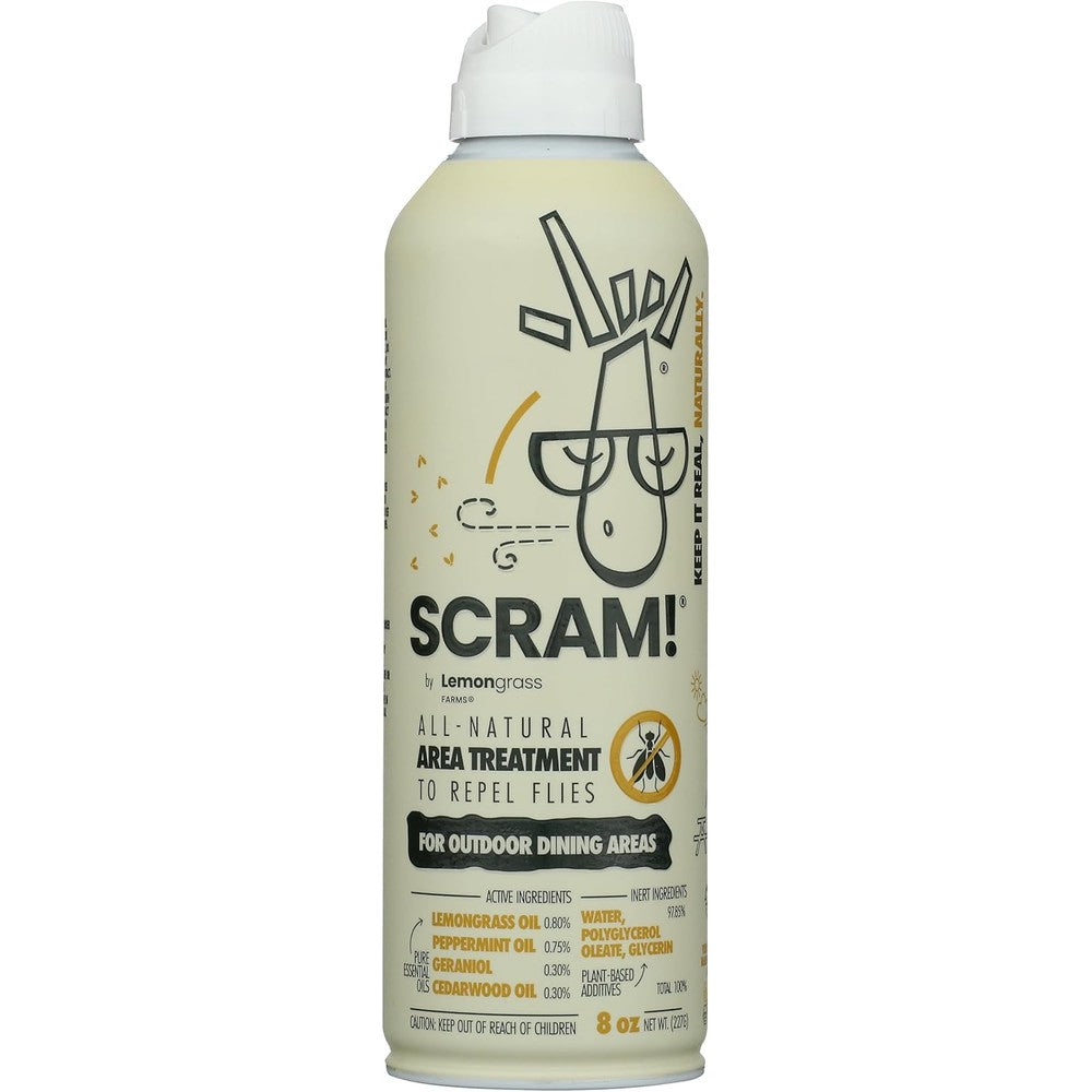 Encore Lemongrass Farms SCRAM Natural Fly Repellent 8 ounce front view premium botanical bug spray