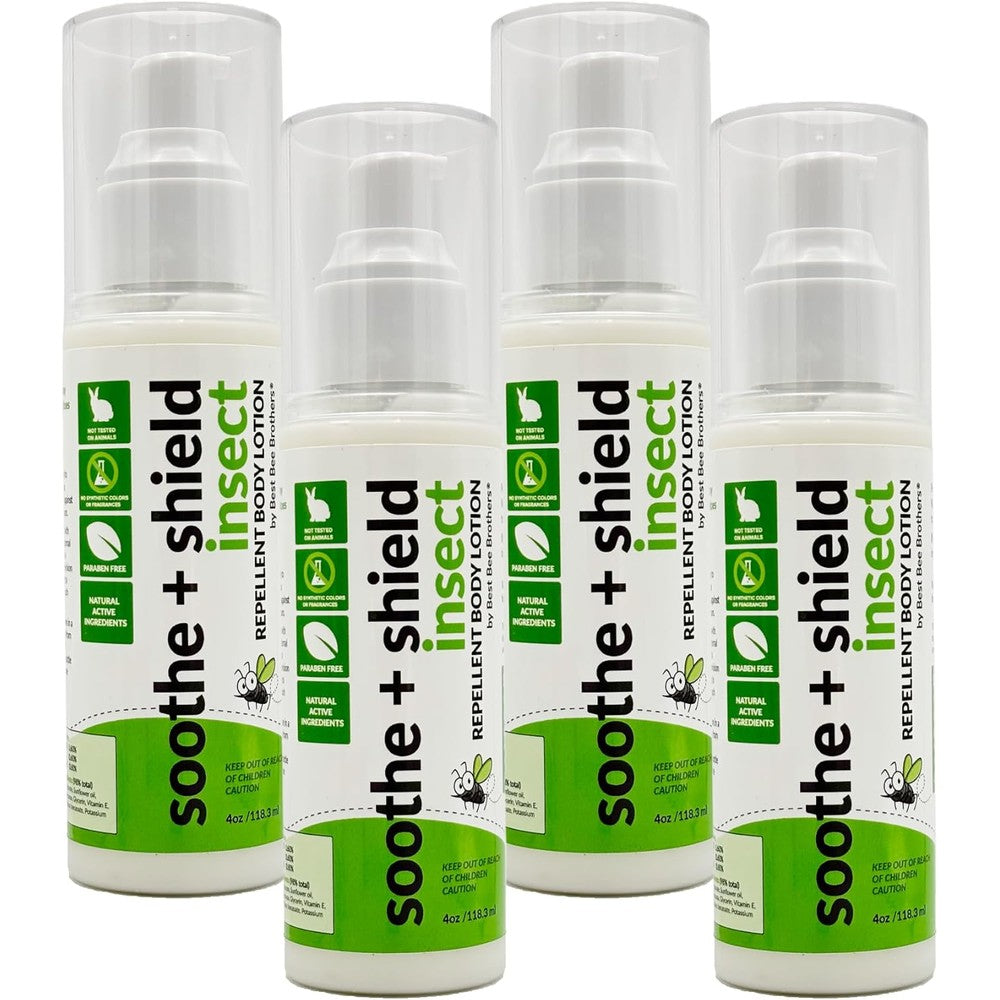 Best Bee Brothers Soothe And Shield Insect Repellent Body Lotion front view pack of four bottles