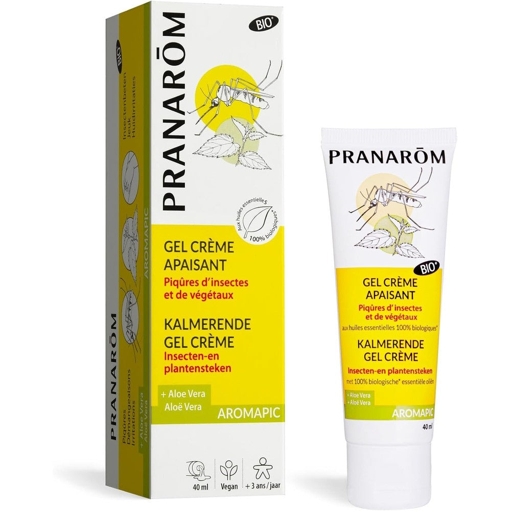 Pranarom Aromapic Insect and Plants Bites Organic Soothing Cream Gel front view tube for natural anti-itching relief