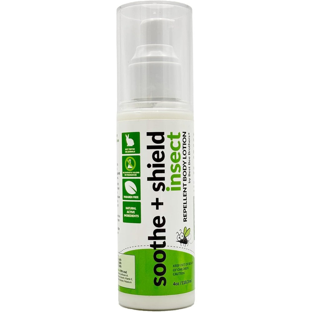 Best Bee Brothers Soothe and Shield Insect Repellent Body Lotion front view for natural mosquito protection.