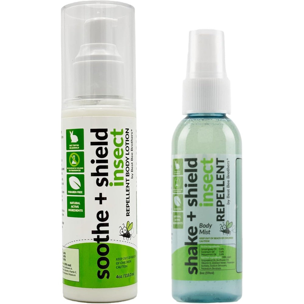 Best Bee Brothers insect repellent combo front view showing lotion and mist bottles.