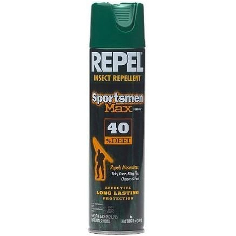 Repel Sportsmen Max Formula Insect Repellent Aerosol Spray front view showcasing genuine USA imported mosquito protection canister.