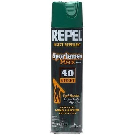 Repel Sportsmen Max Formula Insect Repellent Aerosol Spray front view showcasing genuine USA imported mosquito protection canister.
