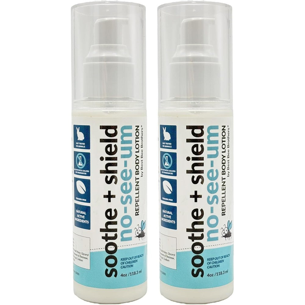 Best Bee Brothers Soothe and Shield No-See-Um Repellent Body Lotion front view pack for outdoor protection