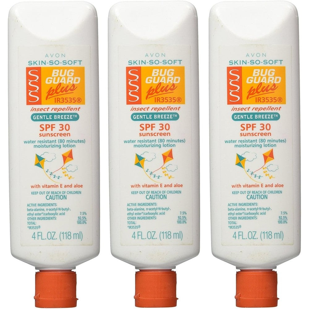 Avon Skin So Soft Bug Guard Plus IR3535 SPF 30 Lotions front view 3 pack authentic insect repellent