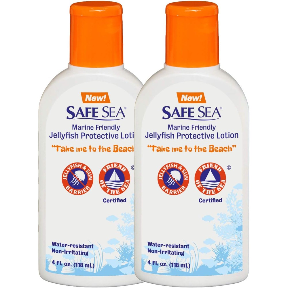 Safe Sea Anti Jellyfish Lotion front view of two pack ocean barrier cream bottles