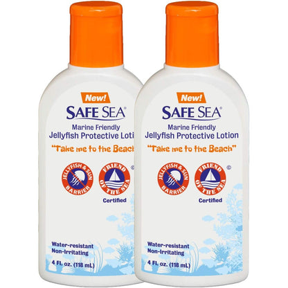 Safe Sea Anti Jellyfish Lotion front view of two pack ocean barrier cream bottles