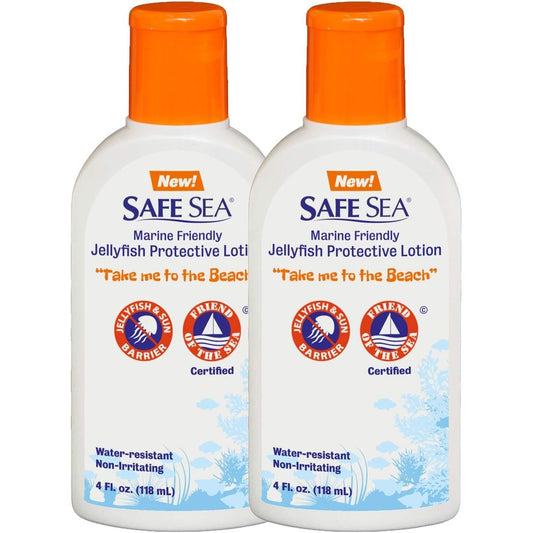 Safe Sea Anti Jellyfish Lotion front view of two pack ocean barrier cream bottles