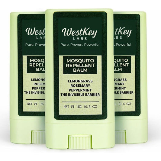 WestKey Labs Mosquito Repellent Balm Stick three pack front packaging view showcasing natural bug protection