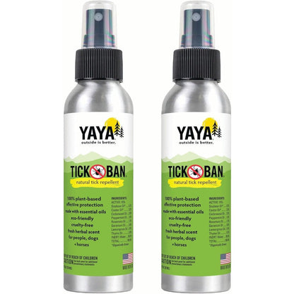 Yaya Organics Tick Ban natural tick repellent front view two pack bottles