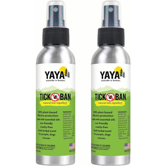 Yaya Organics Tick Ban natural tick repellent front view two pack bottles