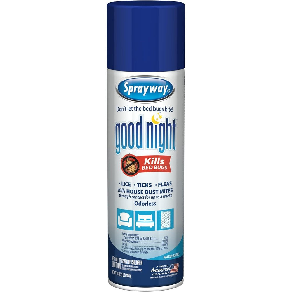 Sprayway Good Night Bed Bug Spray 16 Ounce front view canister showing target pests.