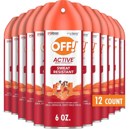 OFF Active Insect Repellent Sweat Resistant Spray Pack of Twelve front view showing authentic packaging