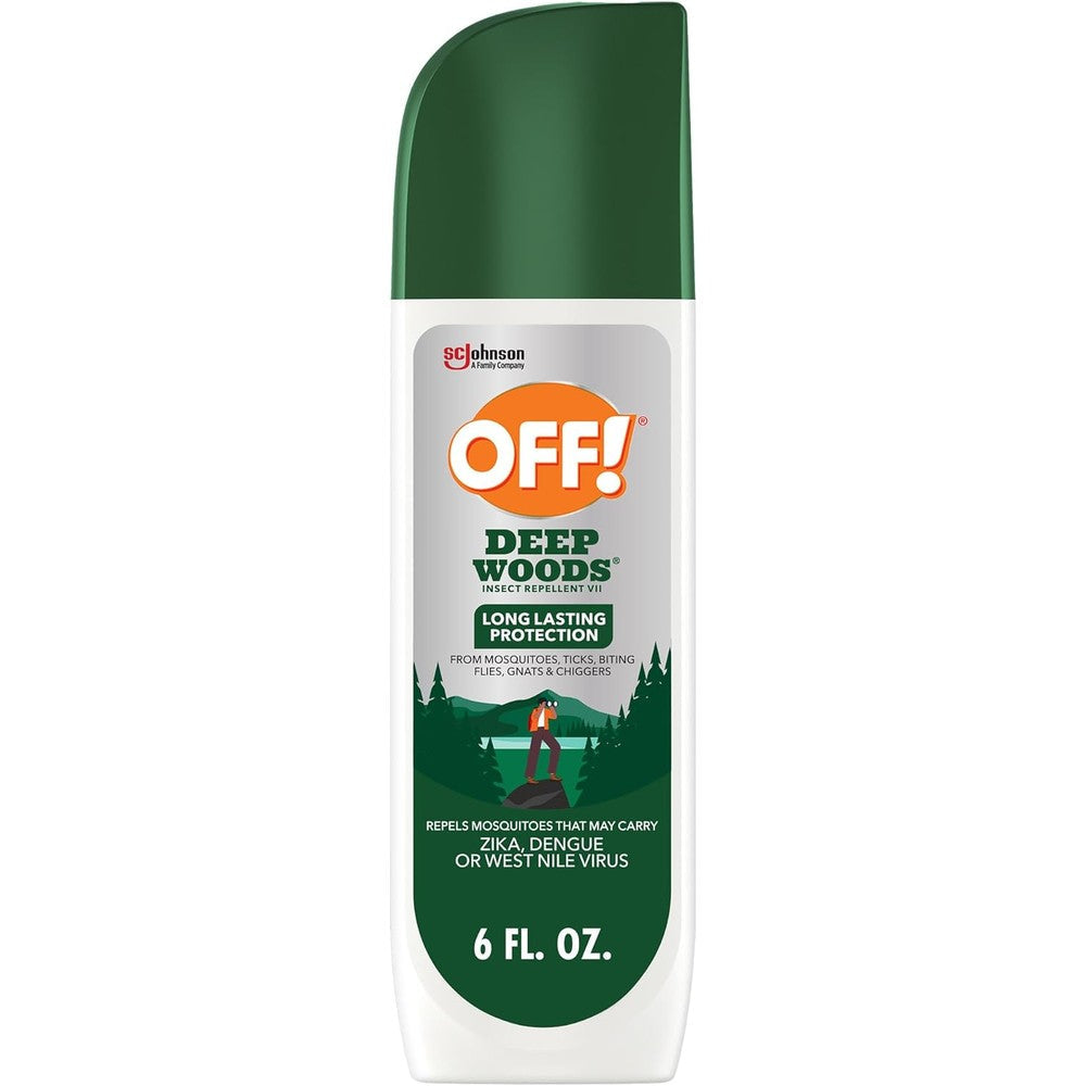 OFF! Deep Woods Insect Repellent VII Spritz six ounce bottle front view highlighting the brand logo and twenty-five percent DEET formulation.