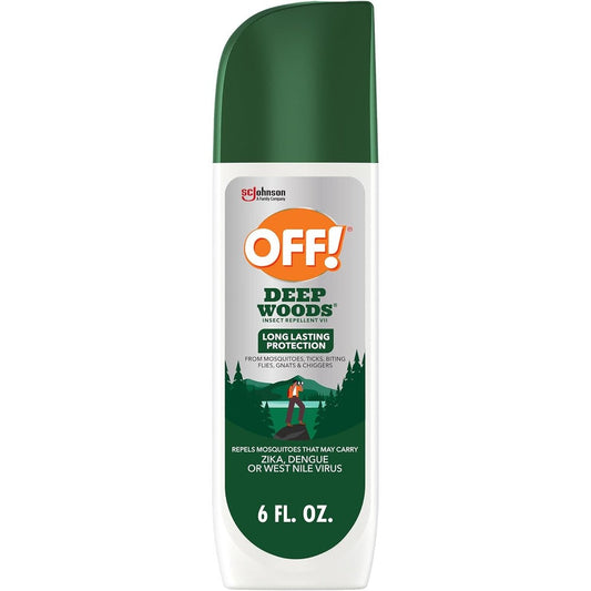 OFF! Deep Woods Insect Repellent VII Spritz six ounce bottle front view highlighting the brand logo and twenty-five percent DEET formulation.