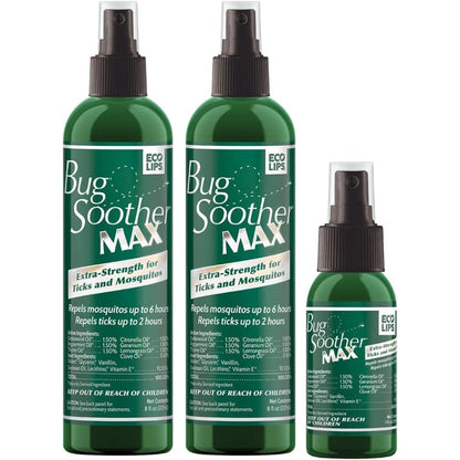 Bug Soother Max natural mosquito and tick repellent spray bottles